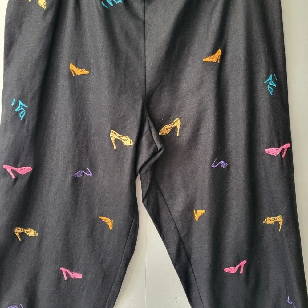 Signatures by Richard Malcolm Linen Pants Women 14P‎ Black Embroidered Heel Shoe